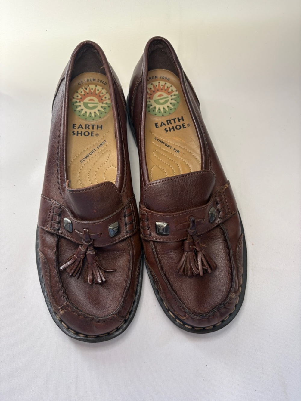 VINTAGE Earth Shoe Heather Women's Brown Leather Tassel Loafers Size 7.5